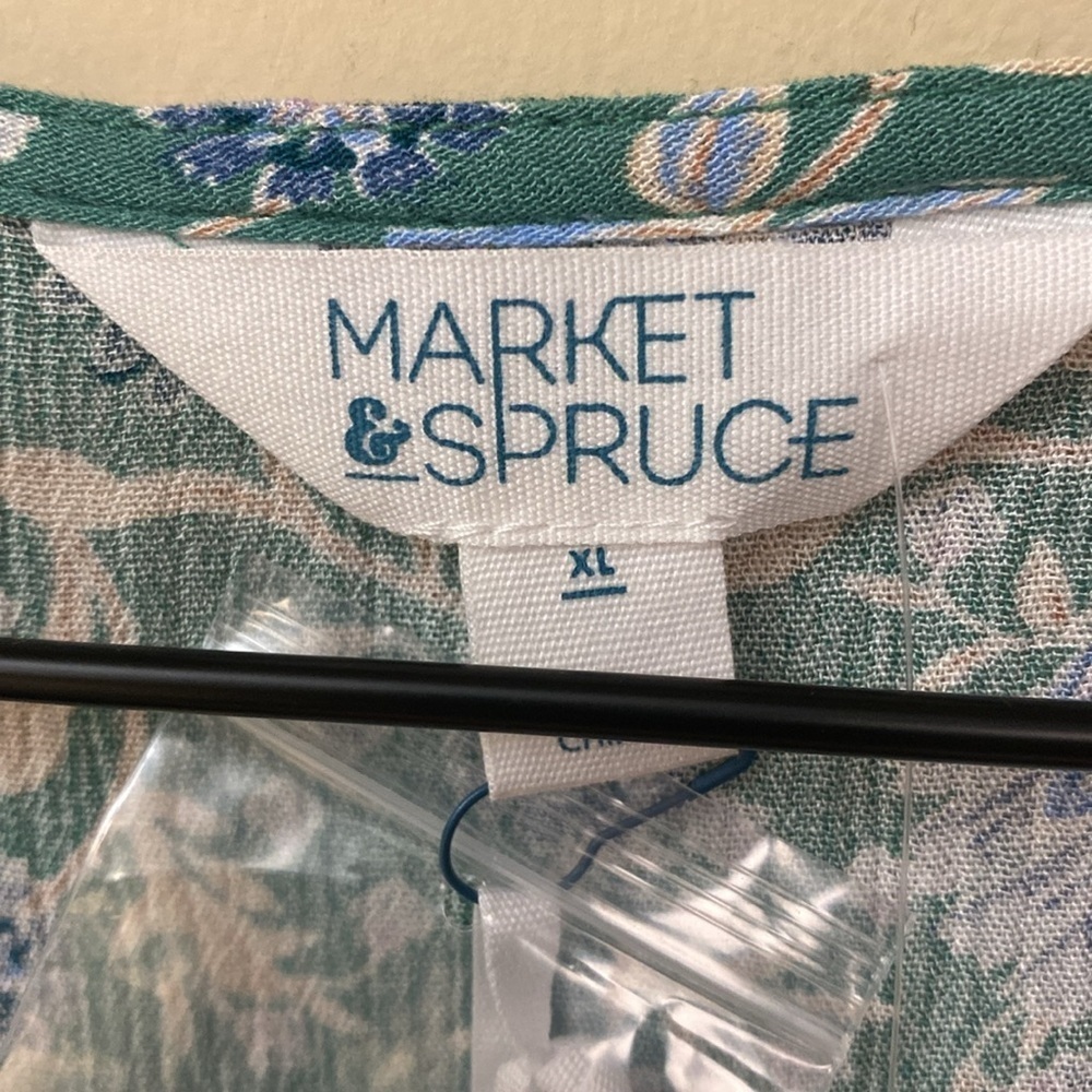 Market And Spruce Top XL Lilo Sleeveless Button Down Tie Front Floral Sage Green - Picture 3 of 5